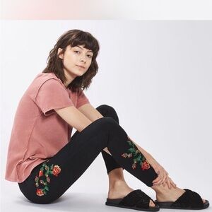 TopShop Moto Jamie Womens Skinny Jeans Black Floral Embroidered Denim Slim Fit